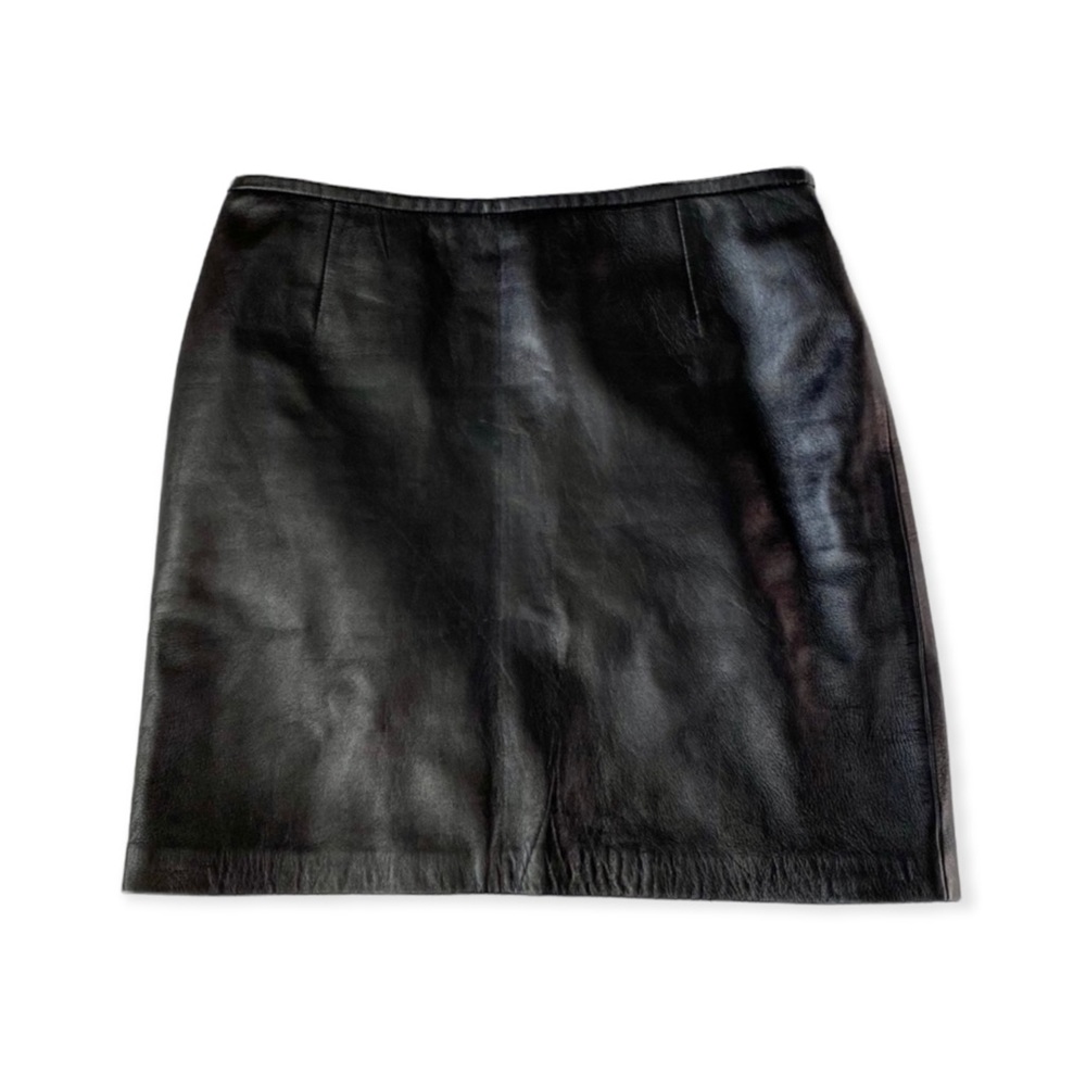 Vintage 90s / Y2K 100% Genuine Leather Black Skirt -  size women’s 6 medium